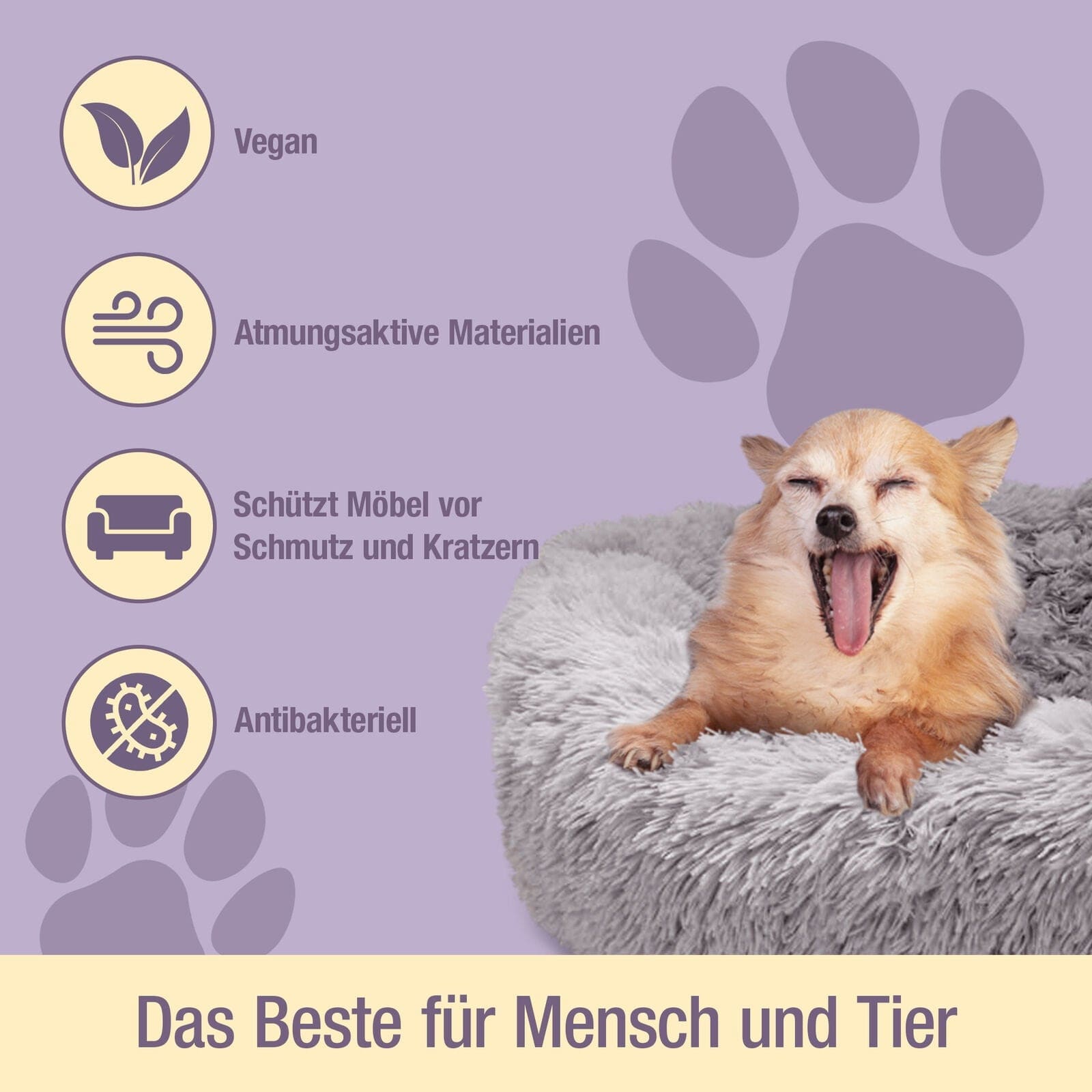 Hund schläft im Donut Hundebett Wolke 7

Flauschiges Hundekissen für kleine Hunde

